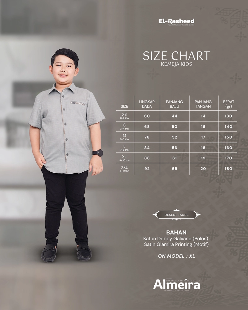 Product image Yasmeera Official - SARIMBIT 2026 ALMEIRA SERIES WARNA DESERT TAUPE XS KMJ ANAK L. PENDEK