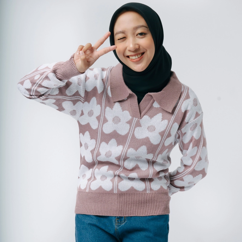 Product image MKY Clothing - BLUS RAJUT KERAH MOTIF BUNGA One Size Ungu