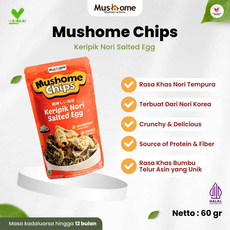 Product image Mushome Official - Keripik Nori Rasa Salted Egg / Kaya Serat / Sumber Protein / Gluten Free 60gr Salted Egg