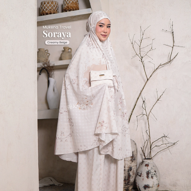 Product image KhadijahLabel - KhadijahLabel Mukena Traveling Premium Jumbo Motif 2 in 1 Soraya All Size Creamy Beige
