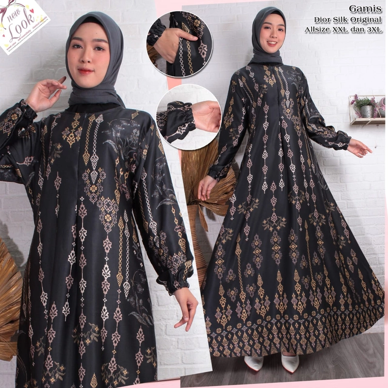Product image Celin Fashion [TA] - ALLSIZE XXL XXXL JUMBO GAMIS MUTIARA NOTIF Allsize Hitam