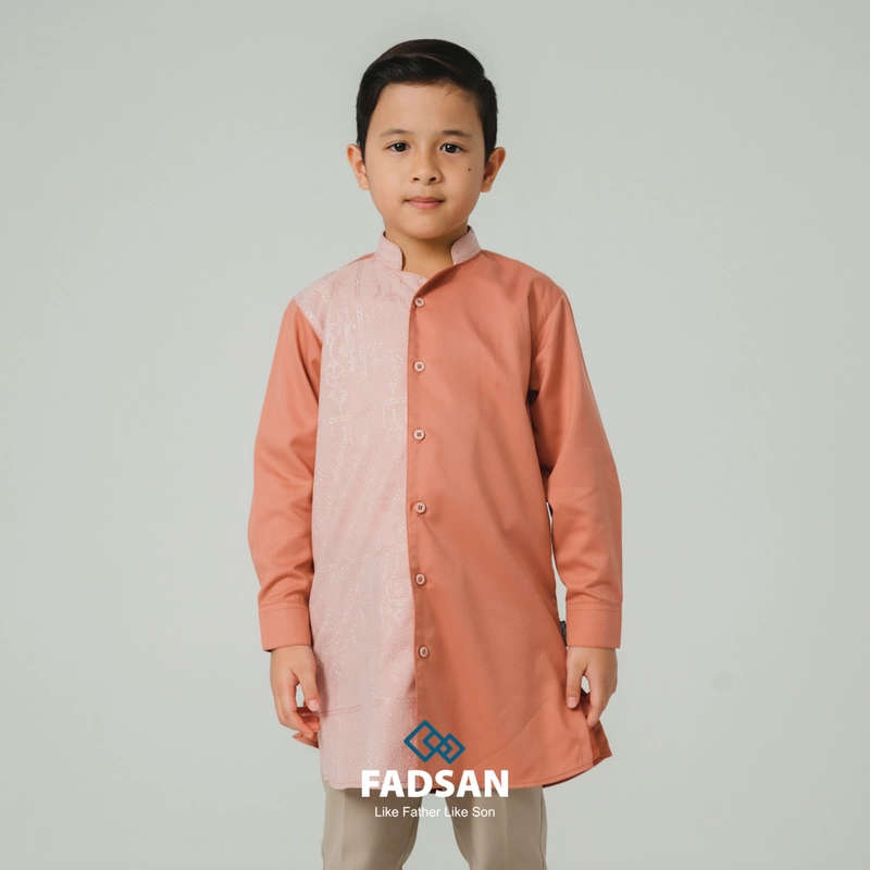 Product image FADSAN - Baju Koko Bordir Ayah & Anak Lengan Panjang Warna Peach - Kashmir Series SIZE ANAK XS KASHMIR PEACH