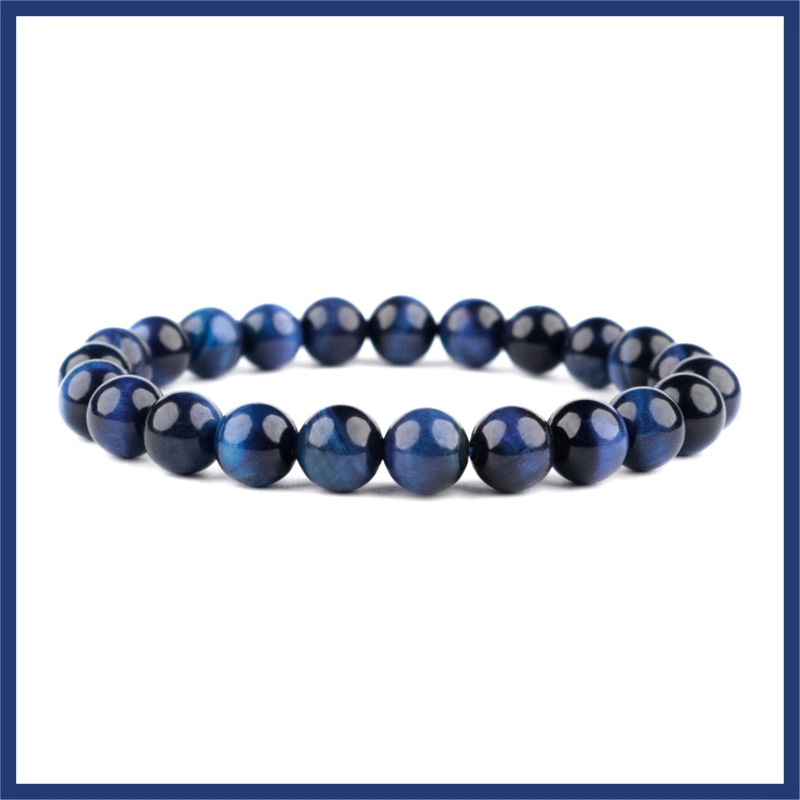 Product image CENTRAL GROSIR GEMSTONE - Gelang Pria Wanita Natural Blue Tiger Eye 8mm 16 Biru