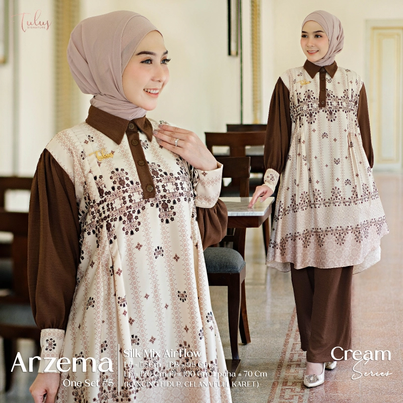 Product image Griya Busanaku Solo - Arzema set wanita muslimah bahan silky original brand All Size Cream