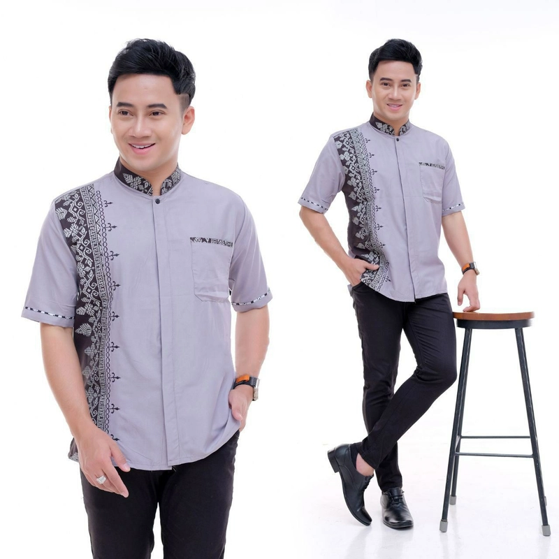 Product image Kois Batik - Baju Koko Pria Lengan Pedek Bordir Motif zada M Abu