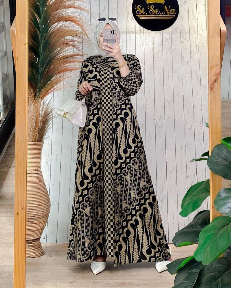 Product image Ks muslim fashion - Gamis Batik Wanita Syari Kekinian Modern Banyak Varian All size standar Gamis parang cream