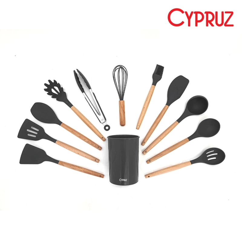 Product image Cypruz Utensil Gg  Kayu Kepala Silicone Set 12pcs ABU2 AM0929AU Grey
