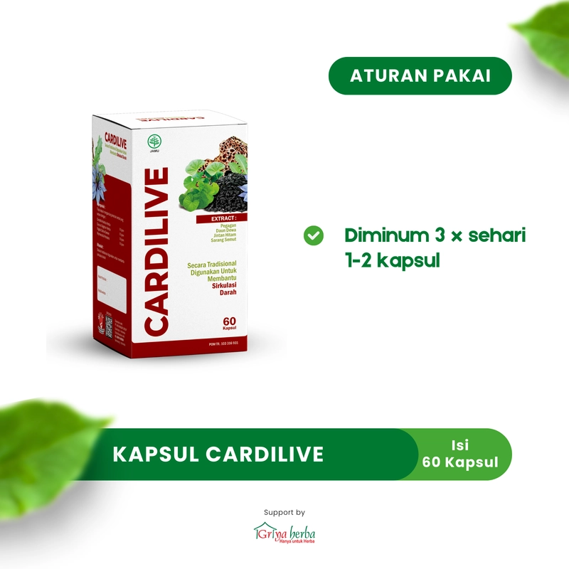 Product image Griya Herba - Cardilive Obat Herbal Membantu Melancarkan Sirkulasi Darah Liver Halal BPOM 60 Kapsul Original