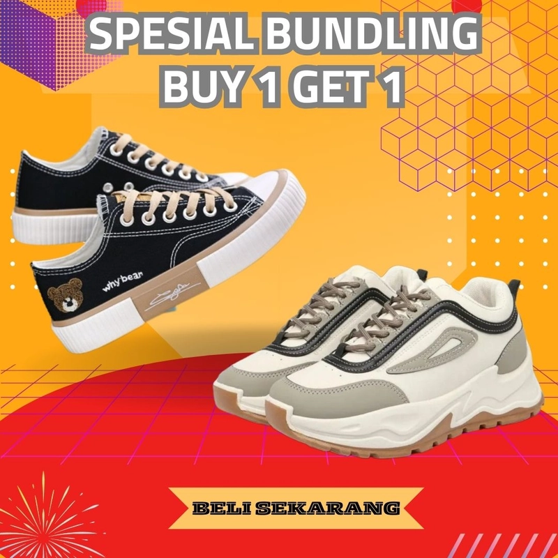 Product image Koekita - Paket Bundling Buy 1 Get 1 Sepatu Kets Sneakers Wanita WB-02 & KP-01 36 HITAM & CREAM