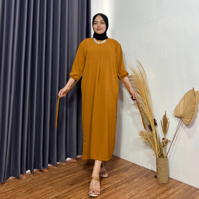 Product image MEQA DAILY - MEGA DAILY - Fathia Dress Wanita Busui Polos Crinkle All Size Kuning