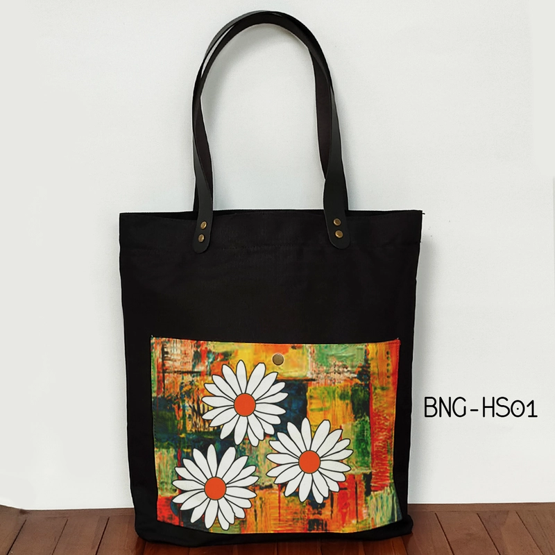 Product image Dewani Totebag Canvas saku Seri Bunga 01 40X36X5 Hitam
