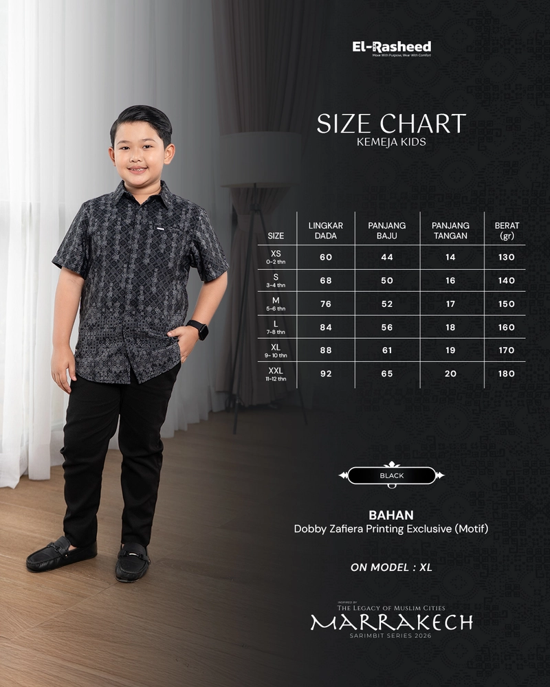 Product image Yasmeera Official - SARIMBIT 2026 MARRAKECH SERIES WARNA BLACK XS KMJ ANAK L. PENDEK