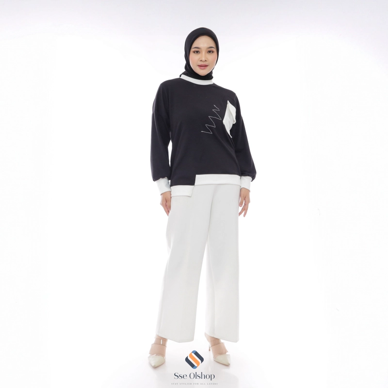 Product image Sseolshop - Queen blouse atasan wanita kekinian / baju atasan wanita terbaru knit jumbo L XL XXL L Hitam