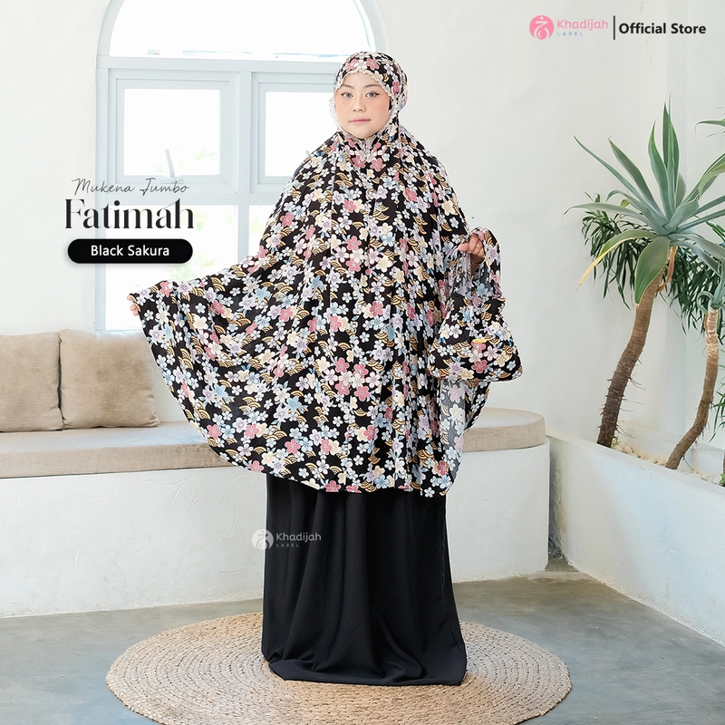 Product image KhadijahLabel - Mukena Dewasa Rayon Jumbo Fatimah Mukena Set Sajadah Terbaru Jumbo Black Sakura