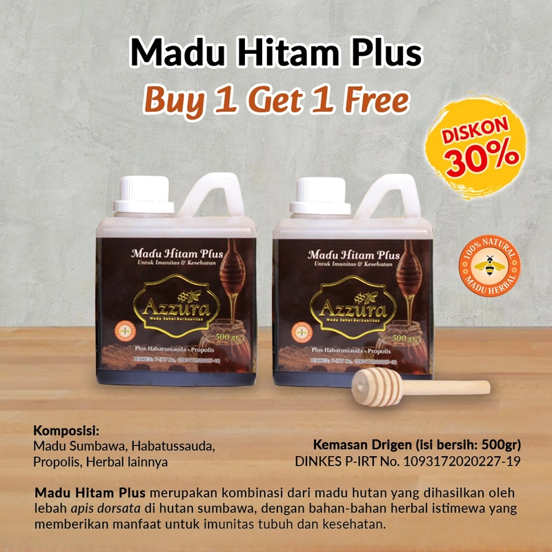 Product image Madu Azzura - Hitam Plus 500gr (Buy 1 Get 1) 500 gr Madu