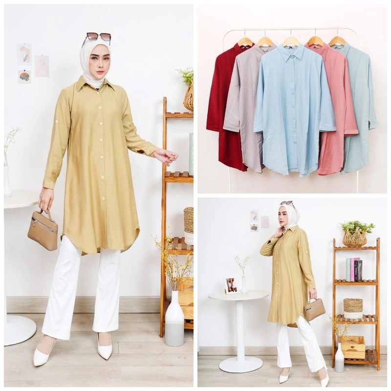 Product image Giat Makmur [TA] - Tunik Kemeja Polos Cantik Premium Jumbo Maroon