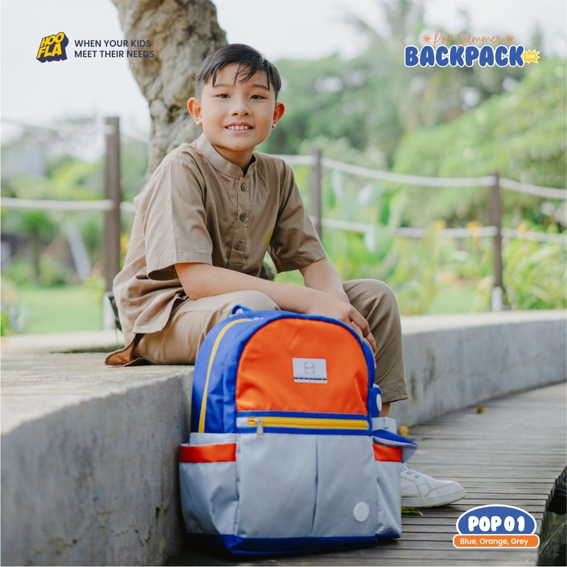 Product image Hoofla - POP Summer Backpack Tas Sekolah 2 IN 1 all size Blue-Orange-Grey