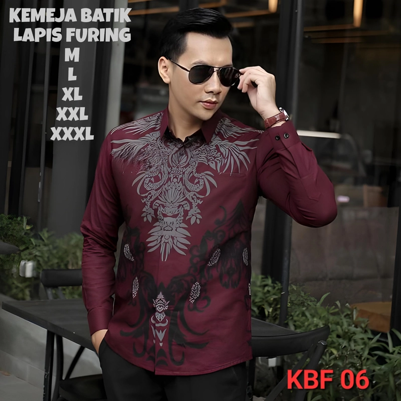 Product image legowo batik - Baju Batik Pria Kemeja Batik Lapis Furing STANDAR JUMBO XXXL Warna Marun KBF06 M Kombinasi marun