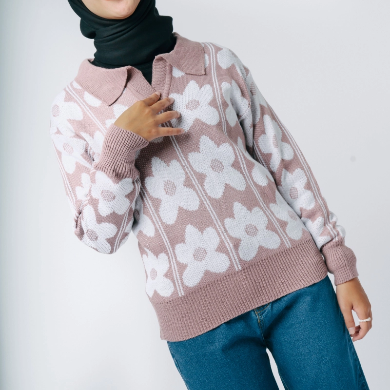 Product image MKY Clothing - BLUS RAJUT KERAH MOTIF BUNGA One Size Ungu