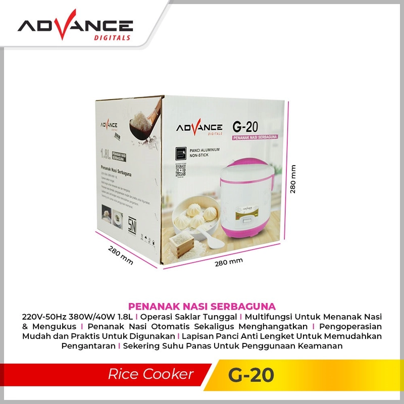 Product image Advance Digitals Indonesia - Rice Cooker Advance G20 380W 3in1 Penanak Nasi / Magic Com 1.8 Liter Blue