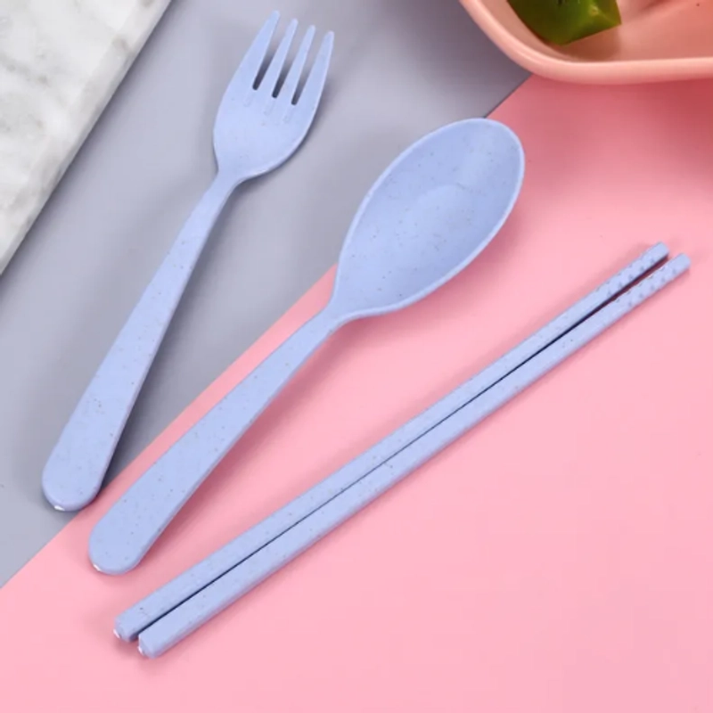 Product image KAMJE Sendok Sumpit Garpu Set Portable Alat Makan Bahan Jerami Gandum KMJ267 KMJ267 BIRU