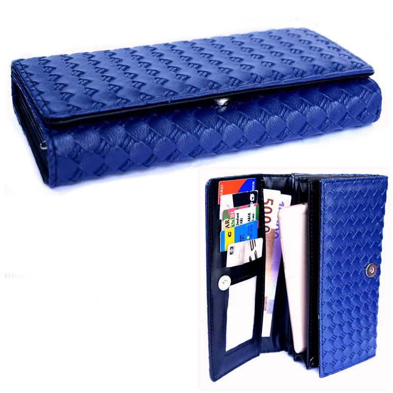 Product image Lanc Fashion - Dompet koin Kulit Motif Anyam Flip card Seri M Warna Navy
