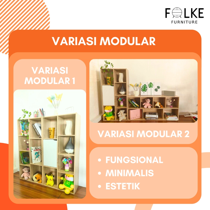 Product image Stella Lemari Buku Kayu Rak Buku 7 Susun Serbaguna RSG 7 Pintu Minimalis 15000g Non Pintu Sonoma