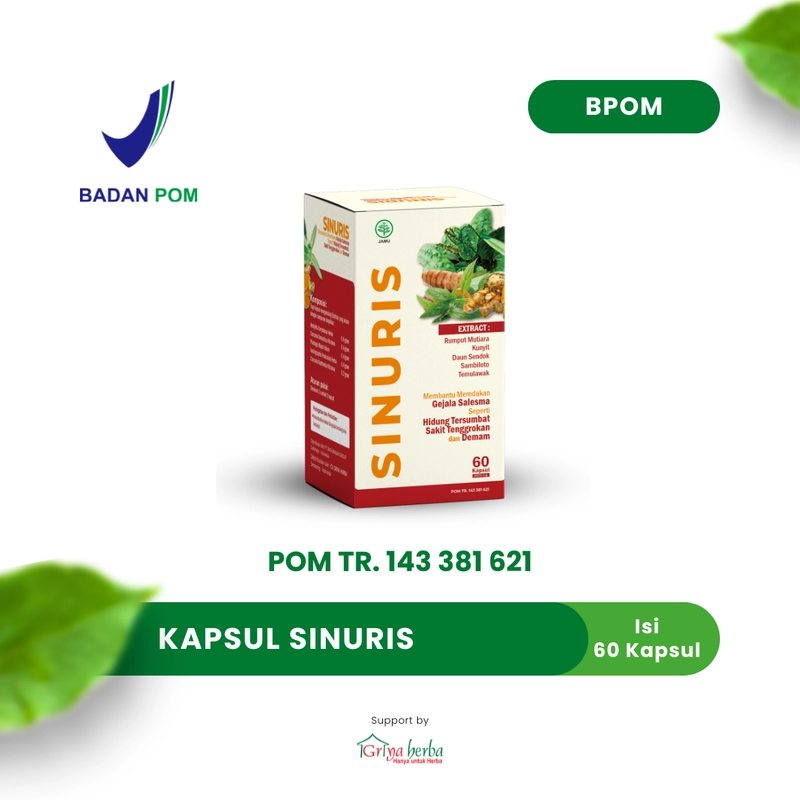 Product image Griya Herba - Sinuris Obat Herbal Membantu Mengobati Sinusitis Selesma 60 Kapsul BPOM 110 gram Original