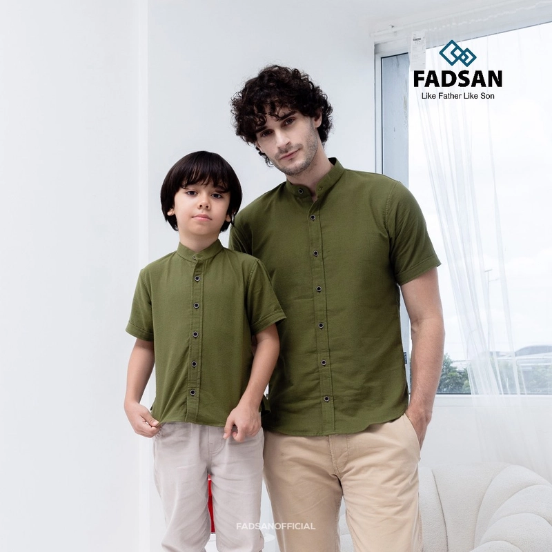 Product image FADSAN - Kemeja Polos Ayah dan Anak Polos Lengan Pendek Warna Army - Tufy Series SIZE BAYI NO.1 TUFY ARMY