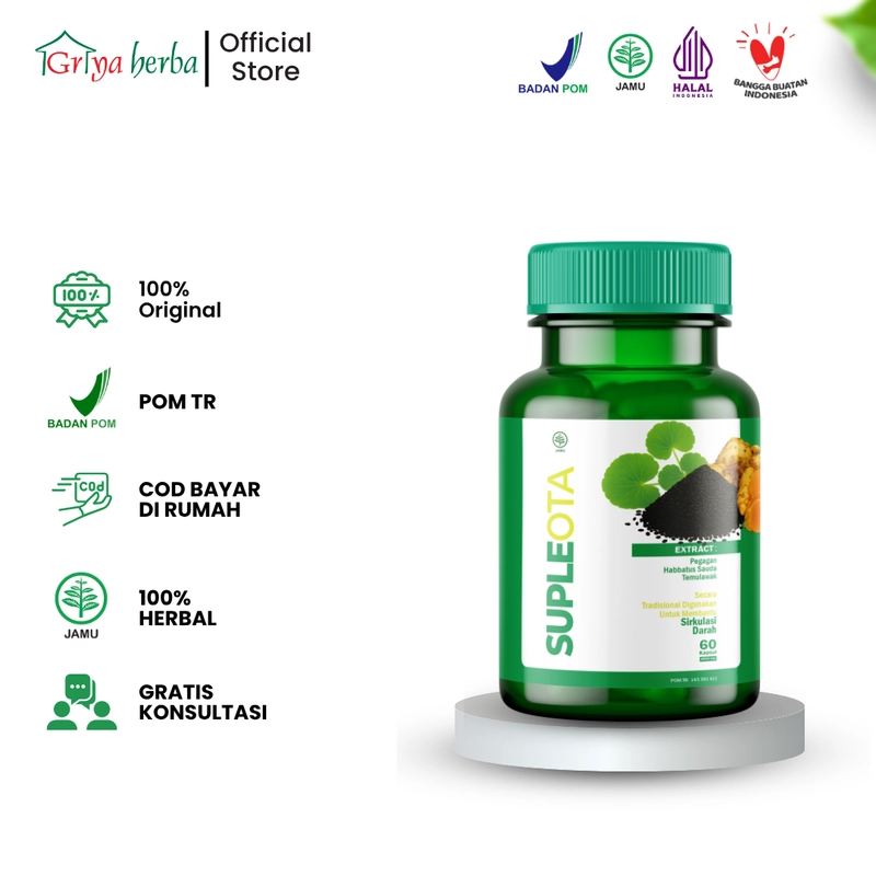 Product image Griya Herba - Supleota Obat Herbal Membantu Melancarkan Sirkulasi Darah Suplemen Otak 60 Kapsul BPOM 110 gram Original