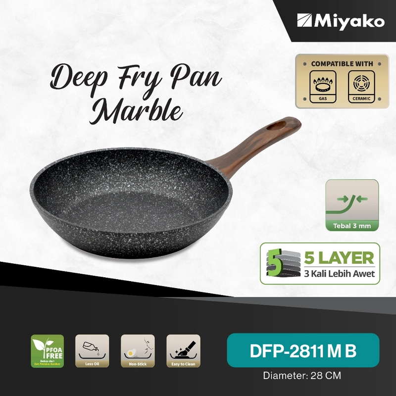 Product image Miyako - Wajan Deep Fry Pan Marble Miyako Non Induski DFP2811MB - Panci teflon - Diameter 28cm DFP2811MB Hitam