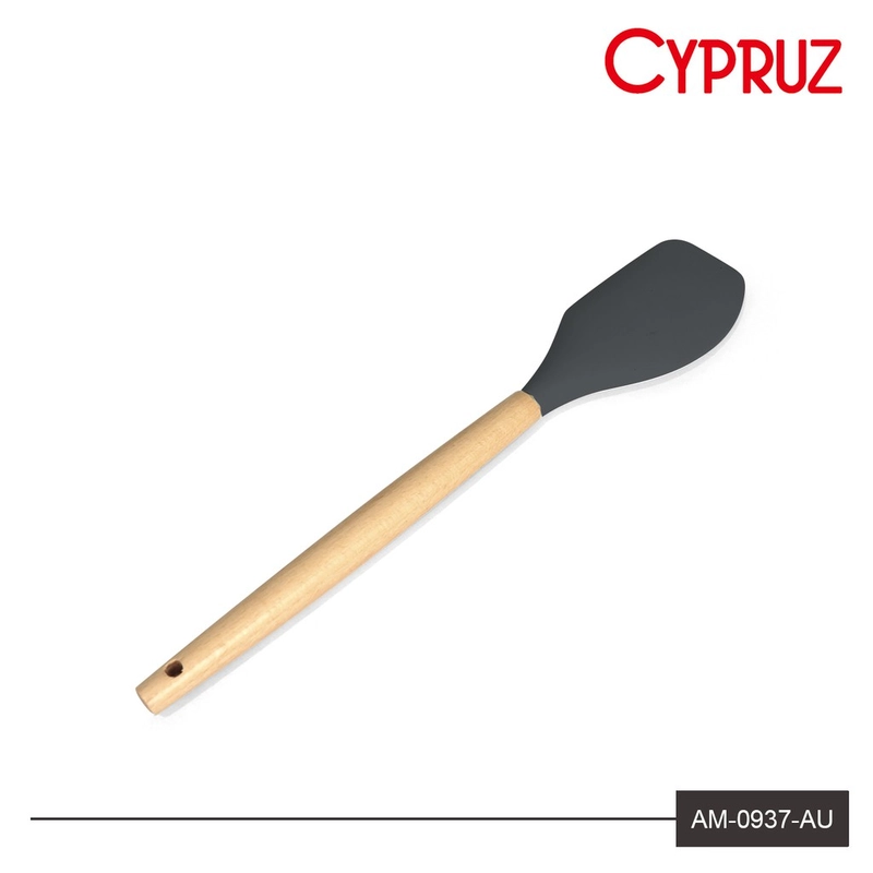Product image Cypruz - Cypruz Utensil Gagang Kayu Kepala Silicone Spatula Lengkung AM-0937-AU Panjang : 32 cm Warna : Abu-abu