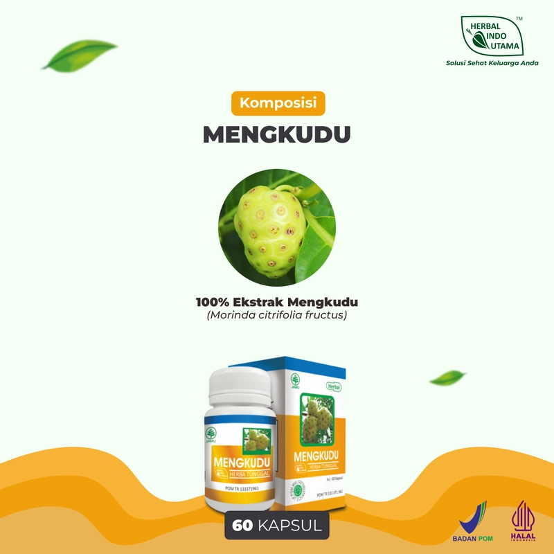 Product image Herbal Indo Utama - Kapsul Mengkudu atasi Kolesterol Tinggi Tekanan Darah Tinggi Diabetes 1 Botol 60 Kapsul MENGKUDU