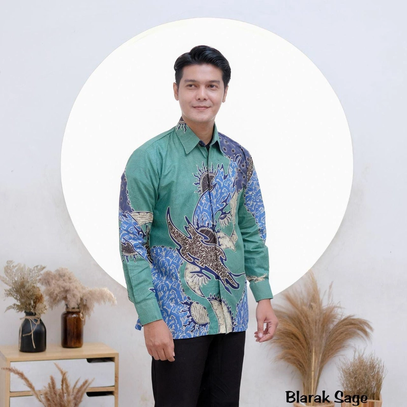 Product image Batik Alfin - Atasan batik Couple kemejan dan tunik motif blarak sage model kekinian terbaru M Kemejan blarak sage
