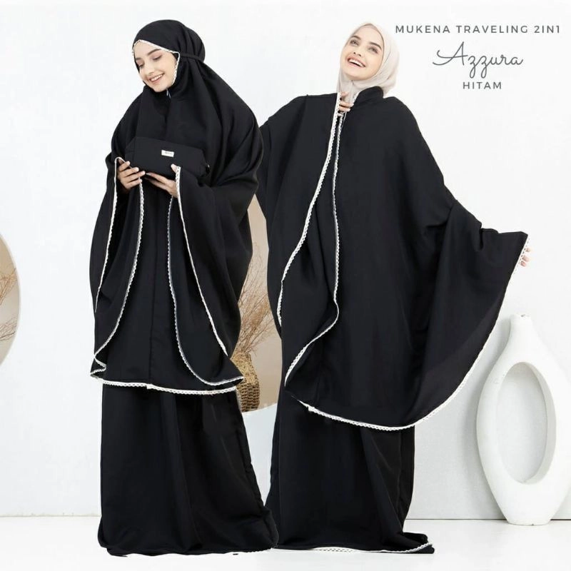 Product image BELI 2 GRATIS 1 Mukena Katun Dewasa 2 in 1 Travelling Azzura 2 in 1 hitam