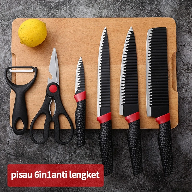 Product image Rumahkita - Pisau set 6 Stainless hitam /Pisau set 6 Black Knife Set/Pisau set gerigi 1 SET HITAM