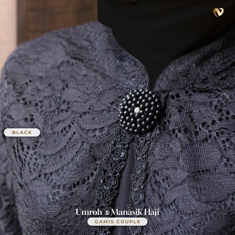 Product image Nomine - PO Gamis Full Brukat Putih dan Hitam Manasik Haji / Umroh (Dewasa) M Black