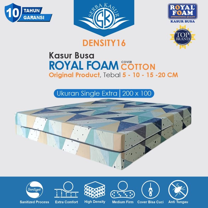 Product image SERBA KASUR - Kasur Busa ROYAL FOAM Cover Katun Density 22 Garansi 15 Tahun 200x80x5 Random