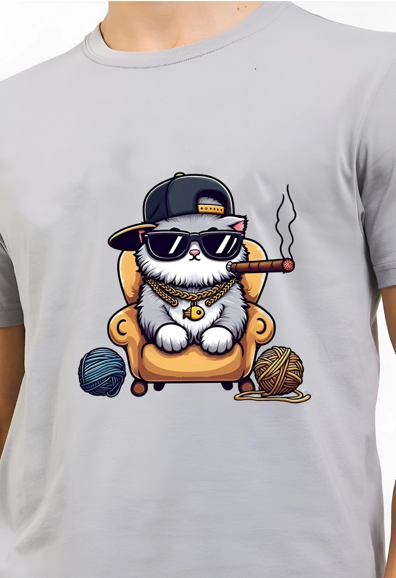 Product image astro - Kaos Pria Gambar 3Dimensi Kucing Santai M ABU