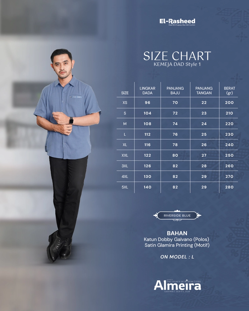 Product image Yasmeera Official - SARIMBIT 2026 ALMEIRA SERIES WARNA RIVERSIDE BLUE XS KMJ ANAK L. PENDEK