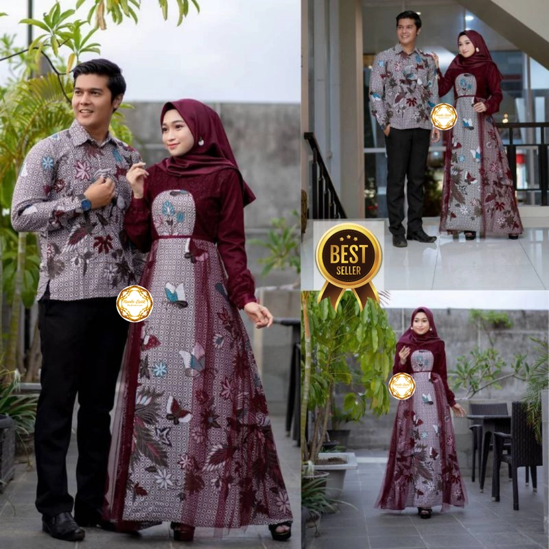 Product image Gamis Batik Tiara Couple Gamis Kondangan Dress Brukat Muslim - Tiga Varian Warna Kemeja Saja Size XXL Maroon