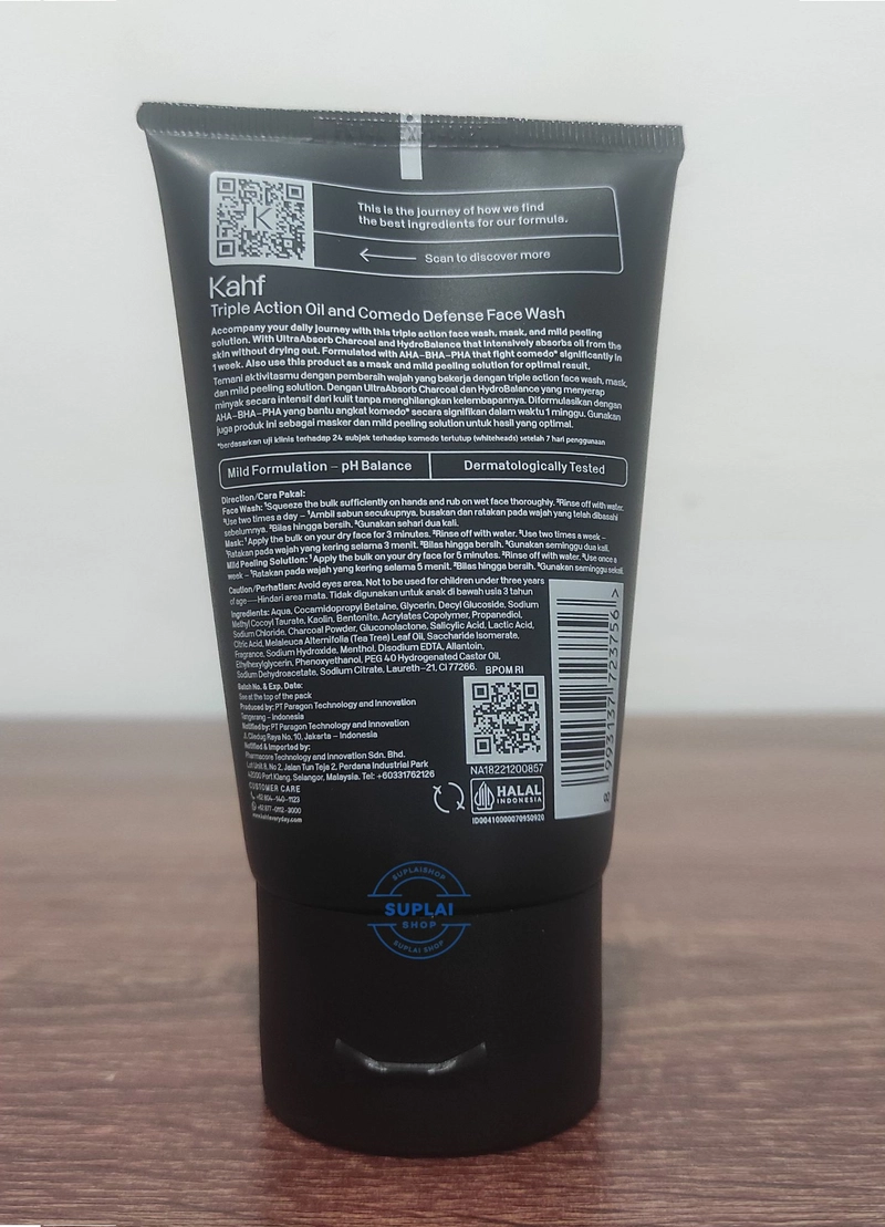 Product image SUPLAI SHOP - Sabun Wajah Komedo Kahf Face Wash Triple Acton Oil & Comedo Defense Isi 100 ml