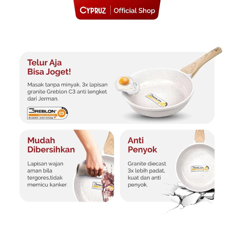 Product image Cypruz Official - Cypruz White Granite Die Cast Fry Pan 24cm FP-0953 XL PUTIH