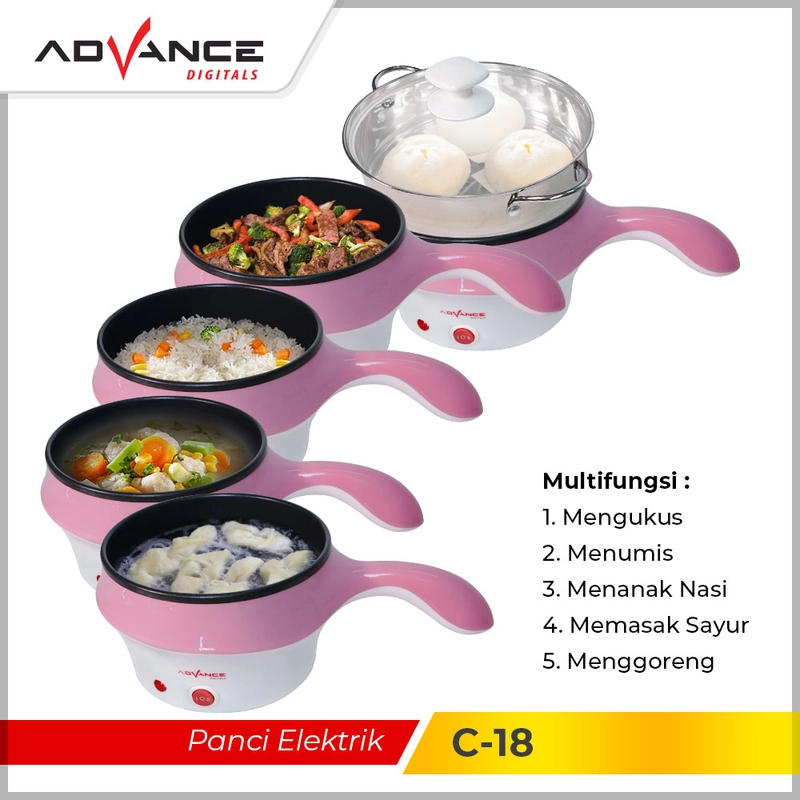 Product image Advance Digitals Indonesia - Panci Listrik Multifungi C-18 Warmer Steamer Cooker 1,5 Liter Pink