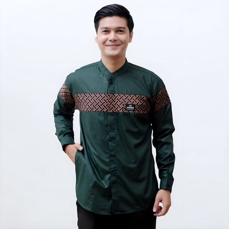 Product image Kois Batik - Baju koko kombinasi batik dewasa lengan panjang terbaru hijau S Hijau