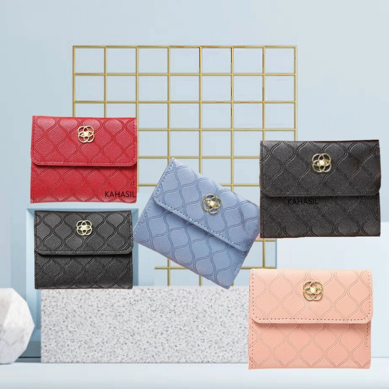 Product image KAHASIL - Dompet Lipat Wanita Pendek Mini Kecil Bahan Kulit PU Leather KHDP33 all variant Abu-abu