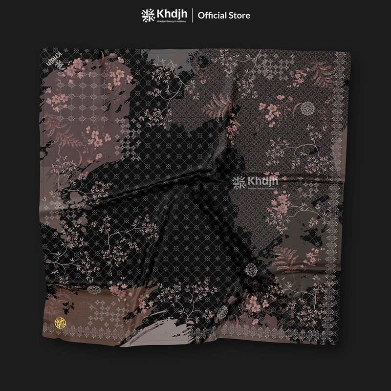 Product image KhadijahLabel - Hijab Segi Empat Printing Hijab Voal Scarf Premium Hijab Terbaru Motif Soraya 115x115 Black Caviar