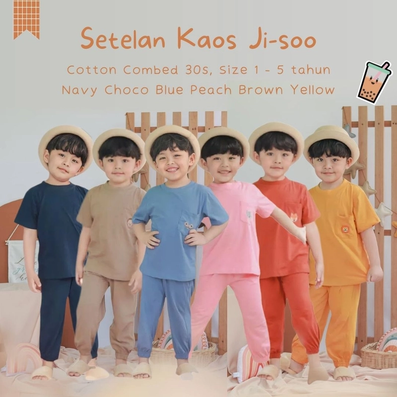 Product image Smilee - Ji-Soo Setelan Kaos Anak Katun Unisex Lelaki Perempuan 1 Brown