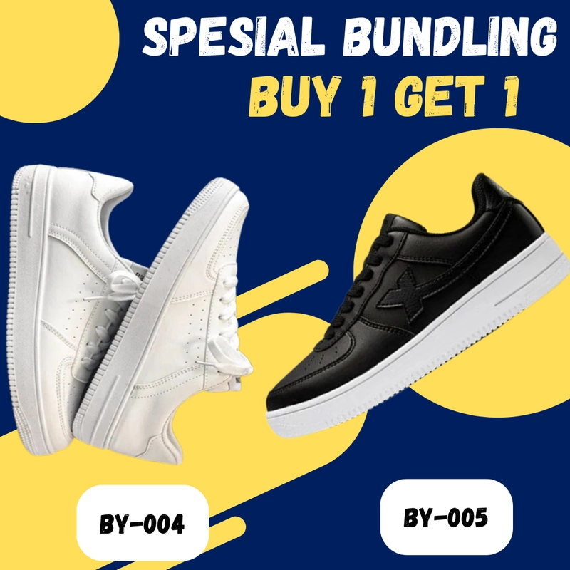 Product image Koekita - Paket Bundling Buy 1 Get 1 Sepatu Kets Sneakers Pria Dan Wanita New Trendy BY-04 & BY-05 36 HITAM & PUTIH