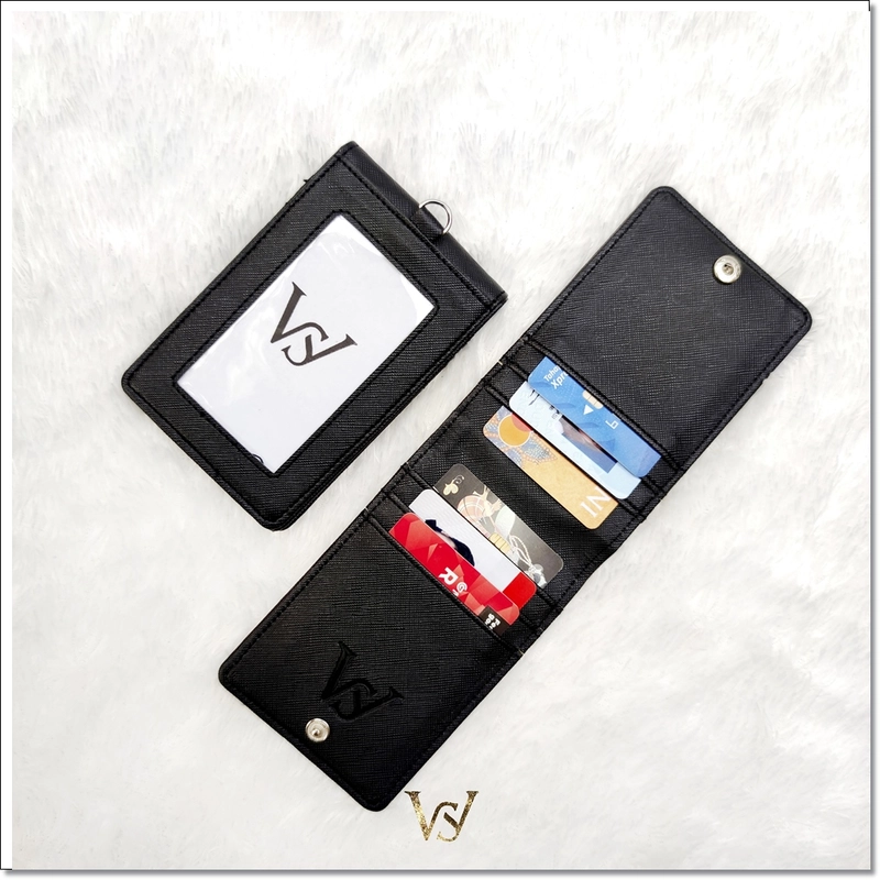 Product image Lanc Fashion - Dompet Kartu Flip ID Card Holder Bigger Plus Lanyard Full Leather Slim NEW WARNA HITAM